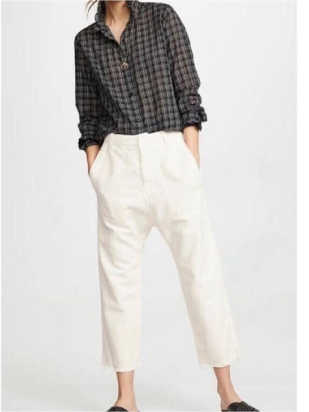 Nili Lotan Off-White Cropped High-Rise Pants